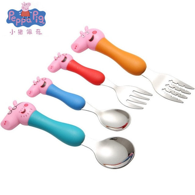 Peppa Pig Spoon Cup Bowl Divided Tableware Mobile Doll Toy Cartoon