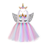 Kids Unicorn Costumes For Girls Unicorn Tutu Dress With Gold Headband Wings Princess Girls Halloween Party Dress  2-10 Years