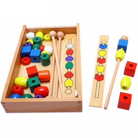 Montessori for kid Children educational toys wooden colorful shape stick Beading toys gifts for baby 2 year shipping from Russia