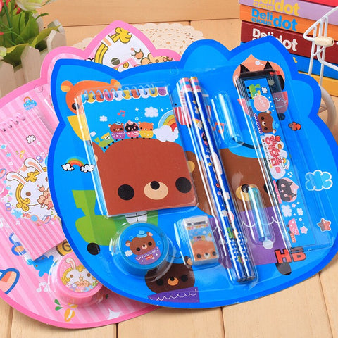 8 In 1 Kawaii Cartoon Rabbit Plastic Stationery Set For Kids Gift School Supplies Cute Bear Notebook Pencil Sets