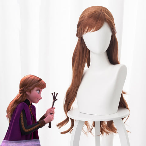 2019 New Anime Princess Anna Cosplay Wig 70cm Long Curly Wavy Heat Resistant Synthetic Hair Brown Women Disney Costume Party Wig