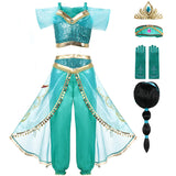 Girls Princess Jasmine Costume Party Princess Dress Fancy Clothing Set Top Pants Headband Child Aladdin the Magic Lamp Costume