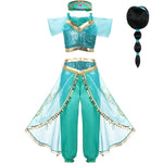 Girls Princess Jasmine Costume Party Princess Dress Fancy Clothing Set Top Pants Headband Child Aladdin the Magic Lamp Costume