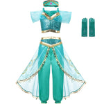 Girls Princess Jasmine Costume Party Princess Dress Fancy Clothing Set Top Pants Headband Child Aladdin the Magic Lamp Costume