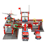 KAZI 8051Fire Station 774pcs Truck Helicopter Firefighter Building Block Fire Fighting Legoing City Bricks Toys For Children