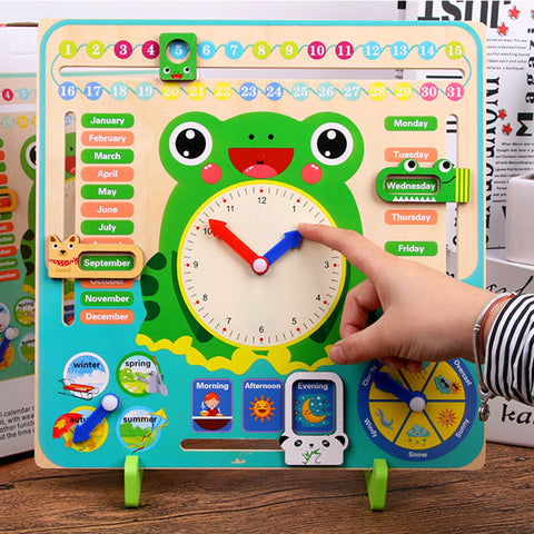 Wooden Children Time Cognitive Toys Educational School Calendar Clock Weather Learning Board Toy Cognition Montessori Gifts