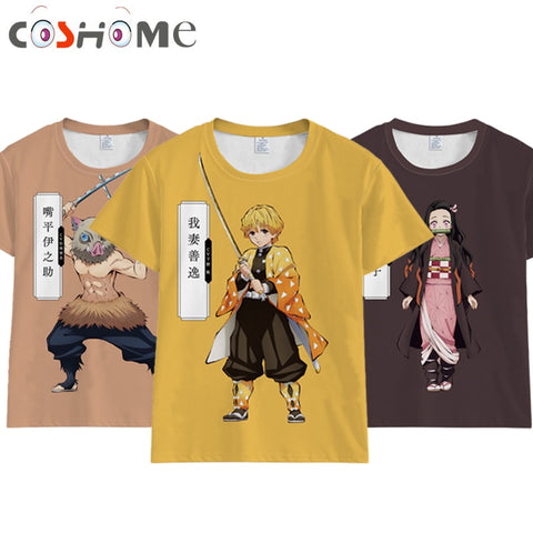 Coshome Anime Demon Slayer Kimetsu no Yaiba Cosplay  Tanjiro Kamado T-shirt Men Women Costume Short Sleeve Summer Tees Tops