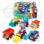 6Psc/Set Cartoon Mini Inertia Pull Back Move Forward Automatically Car Construction Vehicle Fire truck Model Gift Children Toys