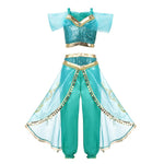 Girls Princess Jasmine Costume Party Princess Dress Fancy Clothing Set Top Pants Headband Child Aladdin the Magic Lamp Costume