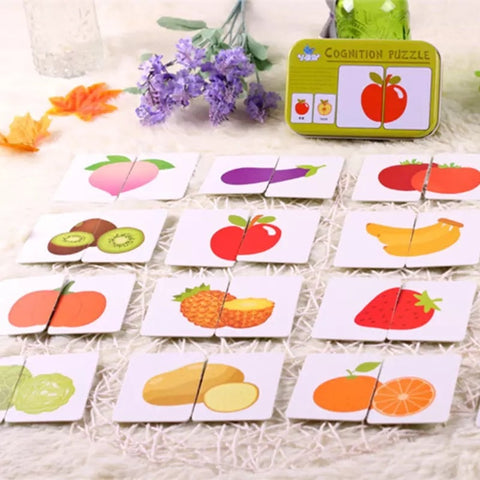 Baby Toys Montessori wooden Cognitive Pair Puzzle Card Toy For Kids Learning Education Vehicle/Fruit/Animal/Life Set Puzzle Gift