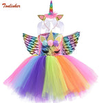 Kids Unicorn Costumes For Girls Unicorn Tutu Dress With Gold Headband Wings Princess Girls Halloween Party Dress  2-10 Years