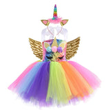 Kids Unicorn Costumes For Girls Unicorn Tutu Dress With Gold Headband Wings Princess Girls Halloween Party Dress  2-10 Years