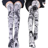 Velvet Anime Cartoon Pattern Printed Over Knee Thighs Cosplay Costume Lovely Girls Lolita Sexy Knee High Stockings