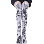 Velvet Anime Cartoon Pattern Printed Over Knee Thighs Cosplay Costume Lovely Girls Lolita Sexy Knee High Stockings