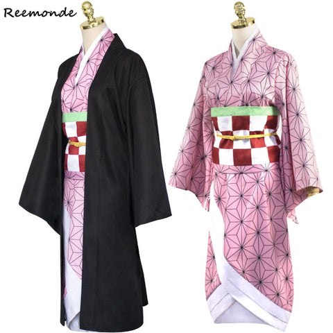 Anime Demon Slayer: Kimetsu no Yaiba Cosplay Costume Kamado Nezuko Kimono Dress Hoodies Sweatshirt Uniform Hair Wigs Women Girl