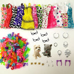 34 Item/Set Doll Accessories = 8pcs Shoes + 4 Necklace 4 Glasses 2 Crowns 2 Doll Pet + 8 pcs Doll Dress Clothes for Barbie Doll