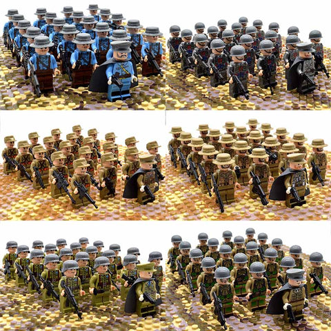 21PCs/set WW2 Army Military Building Blocks Infantry France Italy Japan Britain China Mini Soldier Officer Weapons Bricks Toys