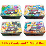 Anime 42pcs/set  Cards Pokemon Iron Metal Box TAKARA TOMY Toys Battle Game Snorlax Gengar Eevee Cartoon Kids Christmas Gifts