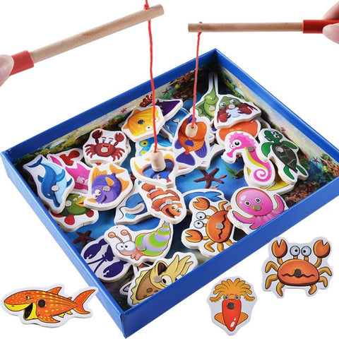 32pcs Children Baby Wooden Magnetic Fishing Game Educational Toys Set Kids Baby Gifts Outdoor Toys