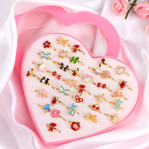 36 Piece/Set Cute Love Kids Rings Sweet Design Flower Animal Finger Rings  for Baby Girls Fashion Jewelry Accessories Gifts