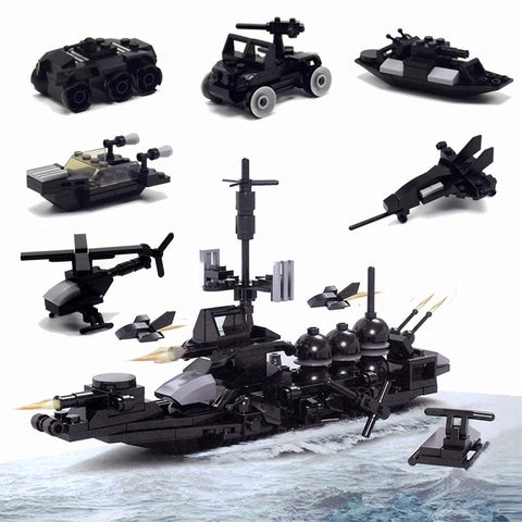 Six-in-One DIY Assembled Combination Building Blocks Transformation Warships Tank Gunship Helicopter Children'S Educational Toy