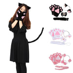 Women Winter Lovely Anime Cute Cosplay Costume Cat Ears Plush Paw Claw Gloves Tail Bow-tie Girls Gifts