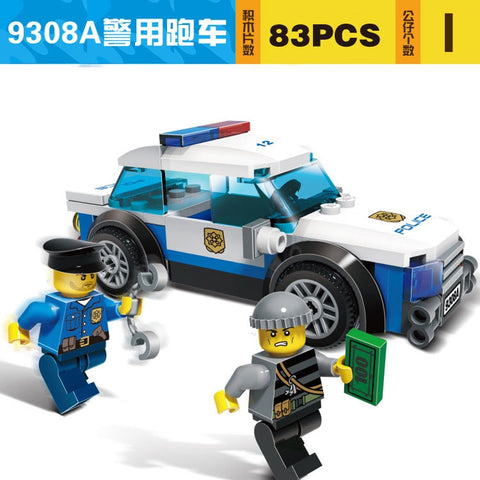 9308A GUDI City Series 83Pcs Police Cared Man Cops Vehicle Diy Educational Bricks Building Block Kids Toy Compatible With Legoe