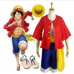 Anime One Piece Monkey D Luffy Cosplay Costume Set Coat Pants Sandals Shoes Hats