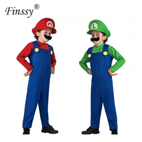 Halloween Costumes Funny Super Mario Luigi Brother Costume Kids Children Boys Girls Fantasia Cosplay Jumpsuit