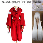 Coshome Anime Inuyasha Cosplay Costumes Red Japanese Kimono Men Robe Costume W Wigs Ears And Necklace For Halloween Party