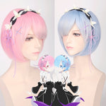 Re:Life In A Different World From Zero Graduated Ram Rem Cosplay Wig for Women Short Straight Pink Blue Anime Wig