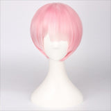 Re:Life In A Different World From Zero Graduated Ram Rem Cosplay Wig for Women Short Straight Pink Blue Anime Wig