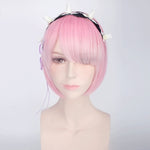 Re:Life In A Different World From Zero Graduated Ram Rem Cosplay Wig for Women Short Straight Pink Blue Anime Wig