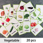 20Pcs/Set Vegetable Fruits English Learning Word Card English Learning Card Early Education Children's Game  Word Pocket Card