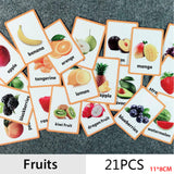 20Pcs/Set Vegetable Fruits English Learning Word Card English Learning Card Early Education Children's Game  Word Pocket Card