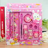 9pcs/sets Kawaii Children Stationery Sets Kids Pencil Auto Pencil Scissors Eraser Sets Student Prize Gift