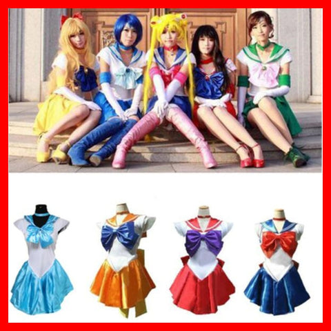 New Anime Pretty Soldier Sailor Moon Sailor Mars Japanese Anime Cosplay Costume female halloween party Fancy Dress Full Set 5pcs