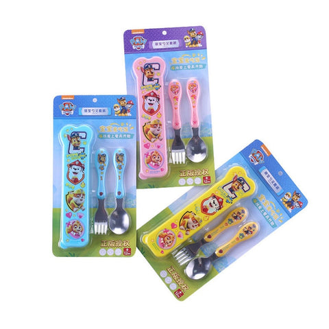 1Set Original Paw Patrol Children's scoop and fork set 304 stainless steel Fork Spoon tableware with Storage box kids toy gift