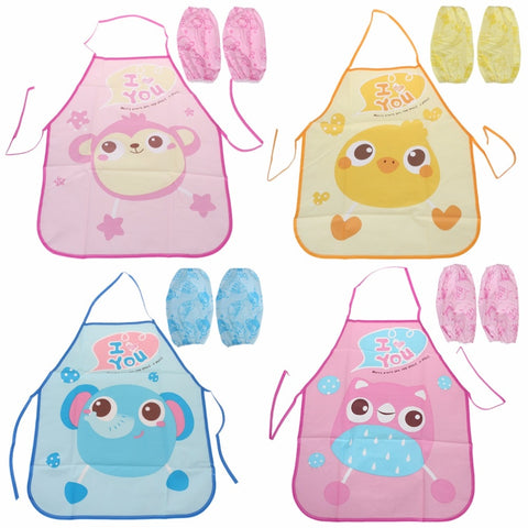 1 Set Kids Apron Sleeves Children Painting Kitchen Cooking Waterproof Protection