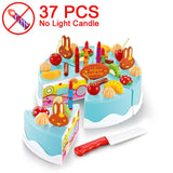 37-80PCS DIY Cake Toy Kitchen Food Pretend Play Cutting Fruit Birthday Toys Cocina De Juguete Pink Blue For Kid Educational Gift