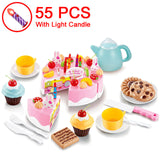 37-80PCS DIY Cake Toy Kitchen Food Pretend Play Cutting Fruit Birthday Toys Cocina De Juguete Pink Blue For Kid Educational Gift