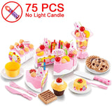 37-80PCS DIY Cake Toy Kitchen Food Pretend Play Cutting Fruit Birthday Toys Cocina De Juguete Pink Blue For Kid Educational Gift