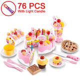 37-80PCS DIY Cake Toy Kitchen Food Pretend Play Cutting Fruit Birthday Toys Cocina De Juguete Pink Blue For Kid Educational Gift