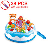 37-80PCS DIY Cake Toy Kitchen Food Pretend Play Cutting Fruit Birthday Toys Cocina De Juguete Pink Blue For Kid Educational Gift