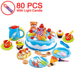 37-80PCS DIY Cake Toy Kitchen Food Pretend Play Cutting Fruit Birthday Toys Cocina De Juguete Pink Blue For Kid Educational Gift