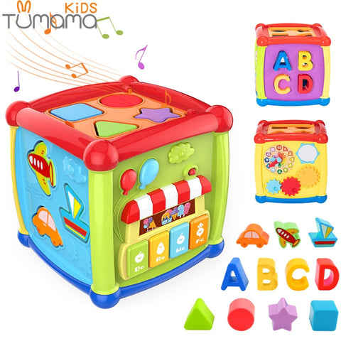 Tumama Multifunctional Musical Toys Toddler Baby Box Music Activity Cube Gear Clock Geometric Blocks Sorting Educational Toys