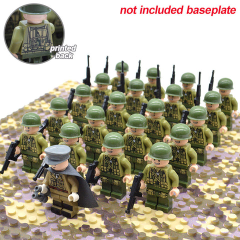 21pcs/set WW2 Allied Army Troops US Military Soldiers and Officer with Random Weapons Building Blocks Brick Toys for Kids