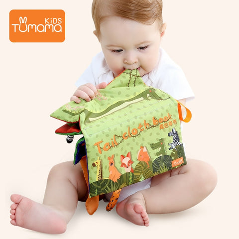 Tumama Baby Cloth Book 3D Waterproof Animal Tail Cloth Books Infant Newborn Soft Fabric Cloth Book Learning Educational For Kids