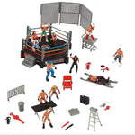 Wrestling Club Wrestler Athlete Gladiator Model Doll Warrior Toy Set with Fighting Station and Cage Arena Ring Gift for Children