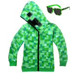 Minecraft Hoodies Cosplay Costumes Boys Suit Sweatshirt Boy Hoodies Kids Jacket Steve Cosplay Green Zipper Outerwear and glasses